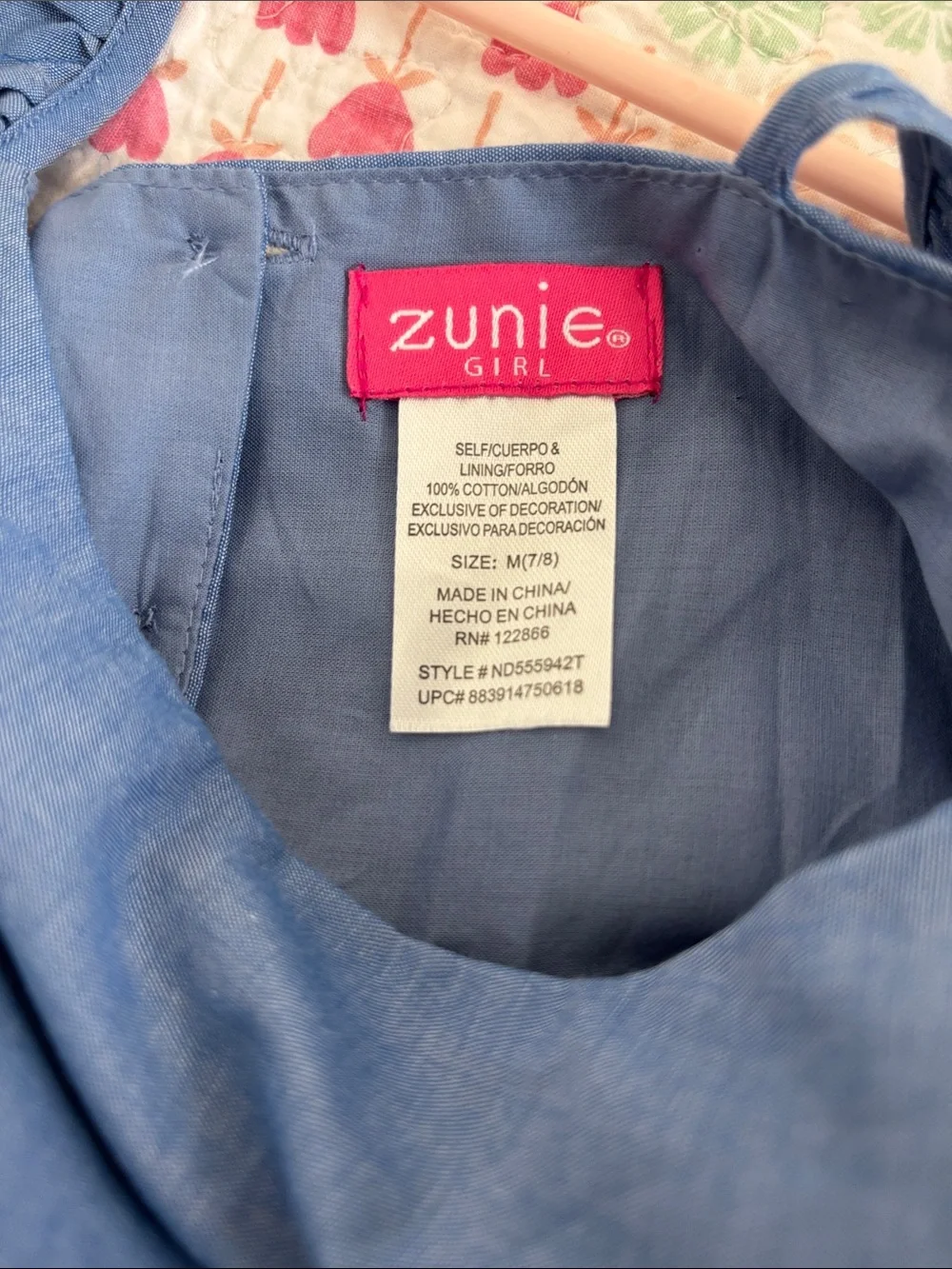 Zunie Blue Fit-and-Flare Dress with White Floral Hem